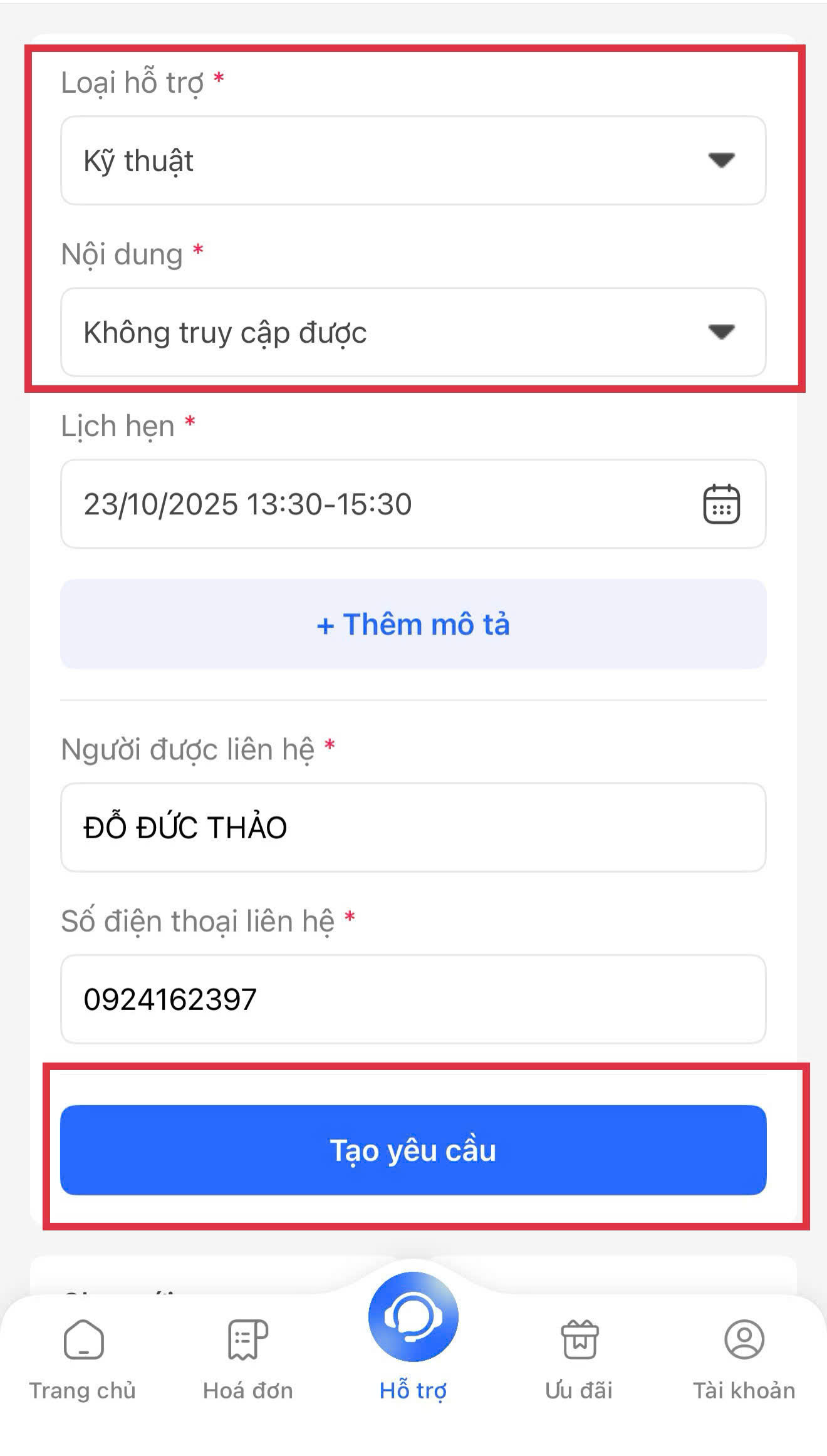 Tạo yêu cầu hỗ trợ trên HI FPT